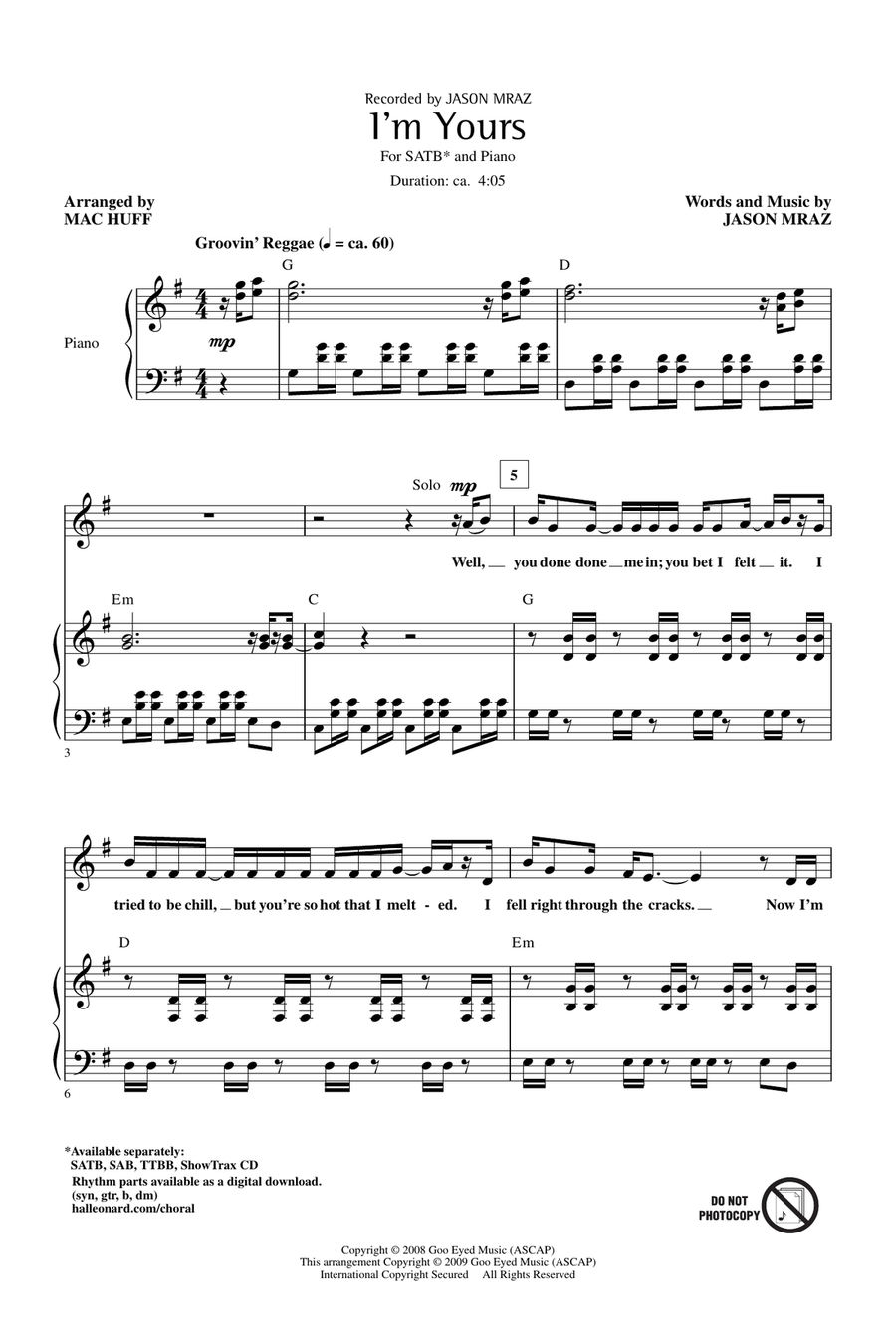 I'm Yours 4-Part scores gallery preview page 1