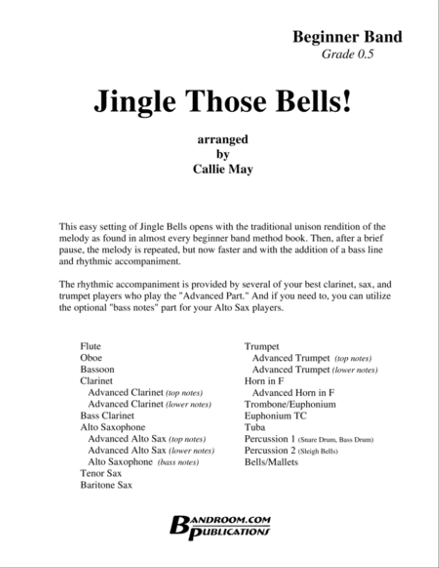 JINGLE THOSE BELLS! (beginner concert band - Winter concert - super easy - score, parts, & license) image number null