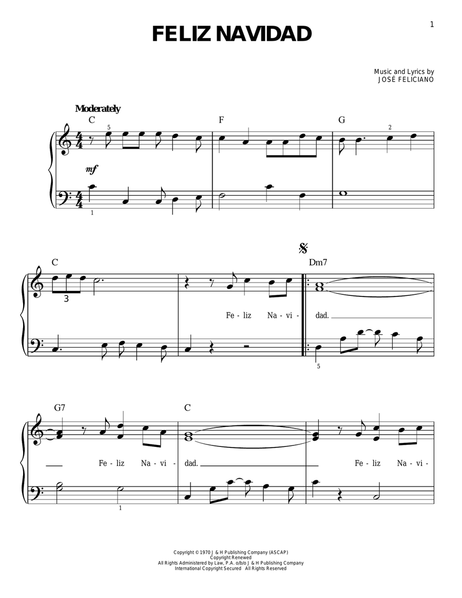 Feliz Navidad Easy Piano scores gallery preview page 1