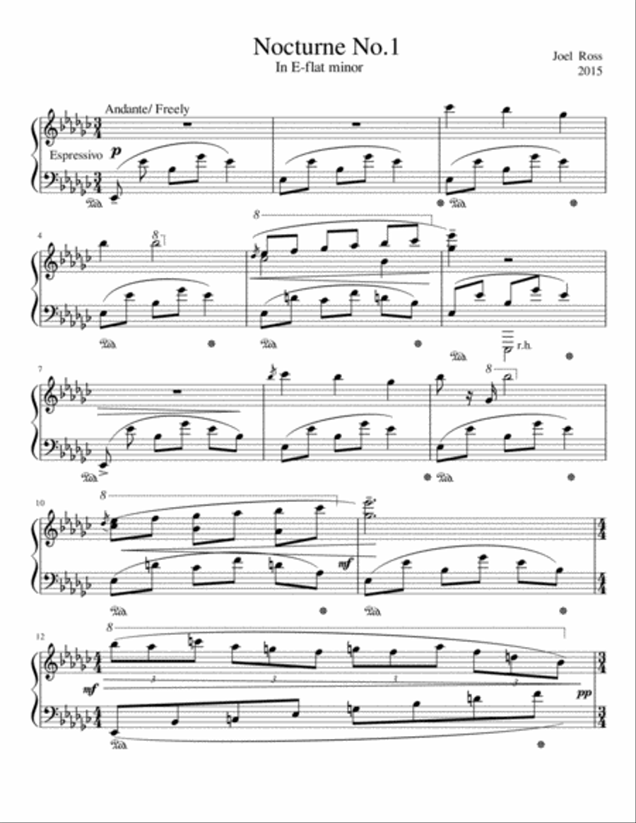 Nocturne in E-flat minor Original composition by Joel Ross Piano Solo scores gallery preview page 1