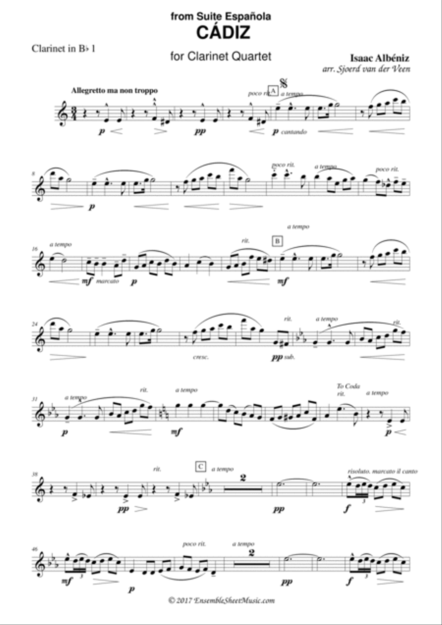 Cadiz from Suite Española Clarinet Quartet scores gallery preview page 6