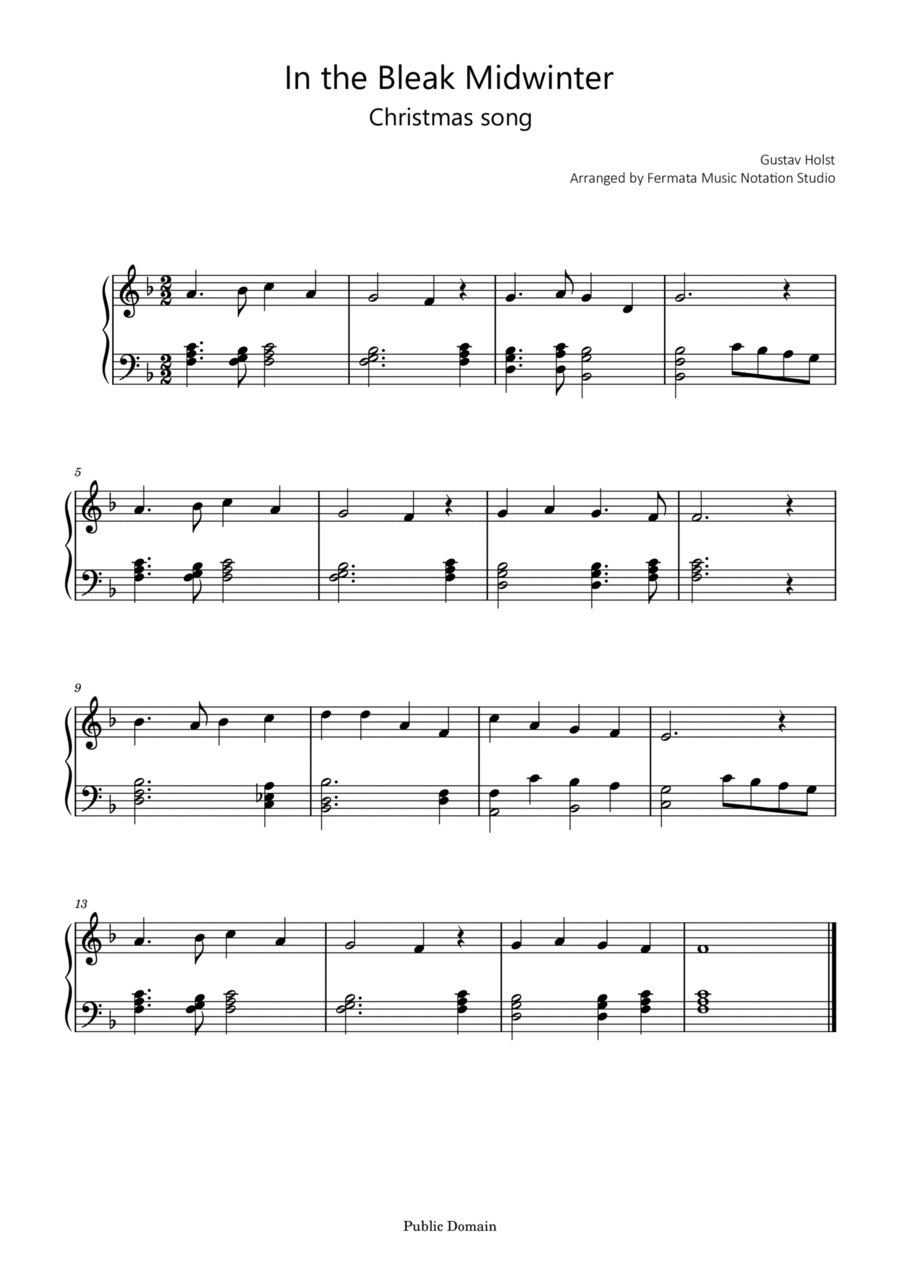In the Bleak Midwinter - Easy Piano Christmas Song Easy Piano scores gallery preview page 1