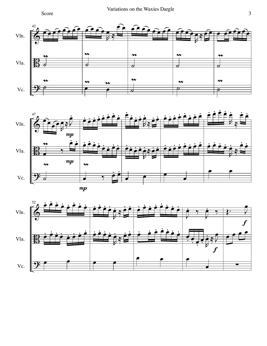 Variations on The Waxies' Dargle (or The girl I left behind me) for string trio String Trio scores gallery preview page 3