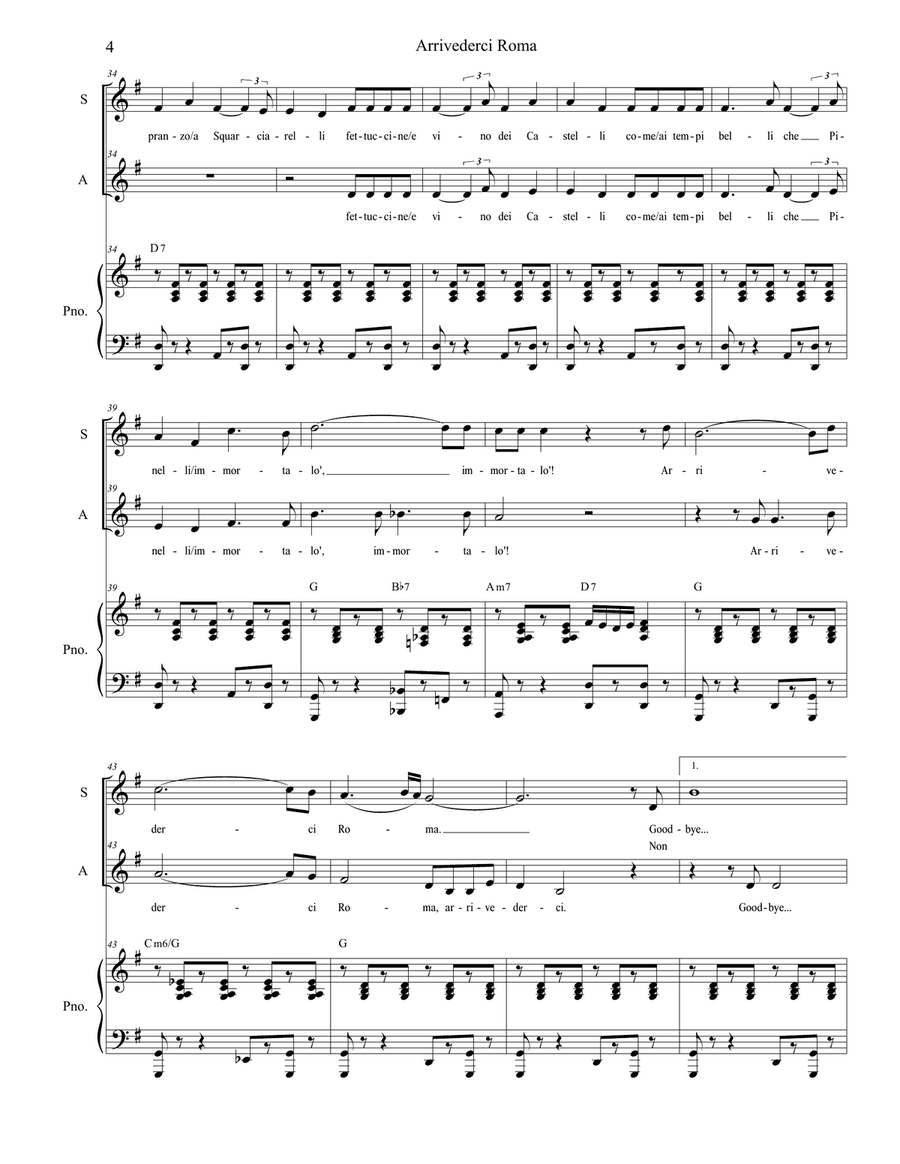 Arrivederci Roma (goodbye To Rome) Alto Voice scores gallery preview page 4
