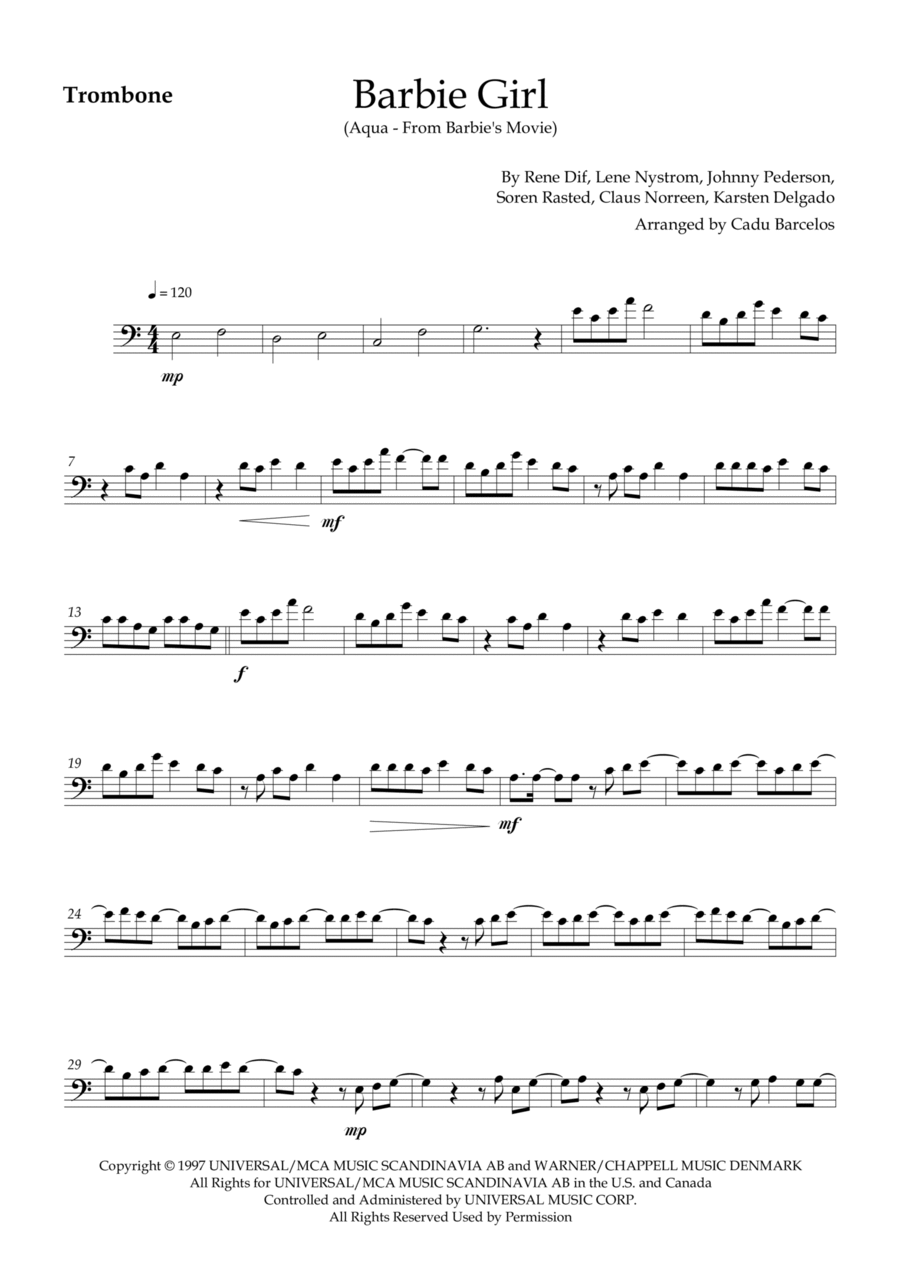Barbie Girl Trombone Solo scores gallery preview page 1