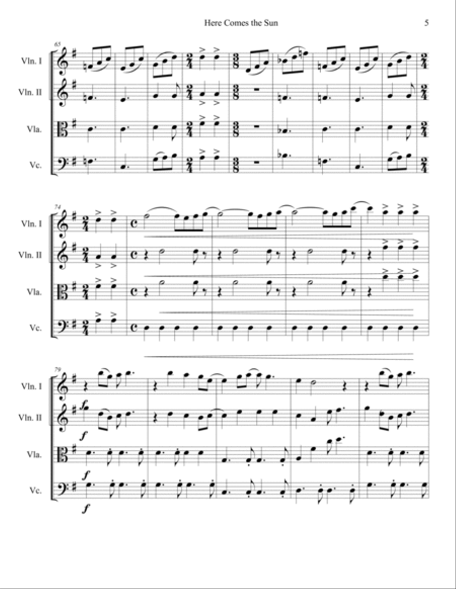 Here Comes The Sun String Quartet scores gallery preview page 5