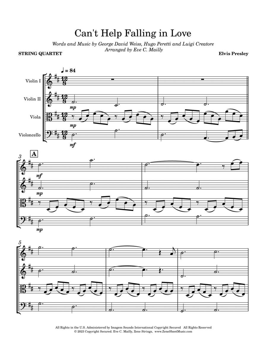 Can't Help Falling In Love String Quartet scores gallery preview page 1