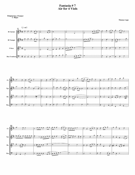 Fantasia (Air) #7 For 4 Viols - for Wind Quartet image number null