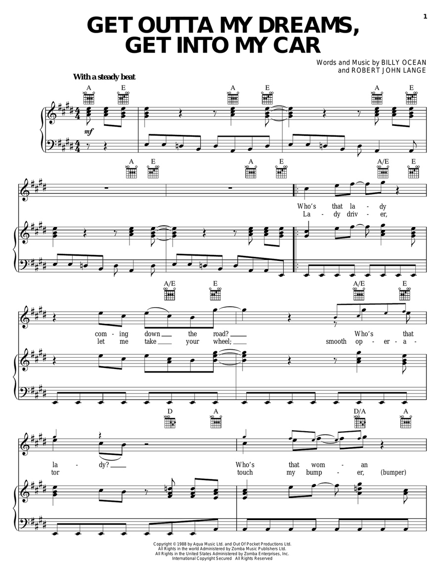 Get Outta My Dreams, Get Into My Car Piano, Vocal, Guitar scores gallery preview page 1