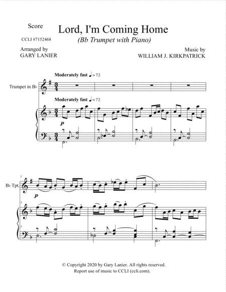 LORD, I'M COMING HOME (for Bb Trumpet and Piano with Score/Part) image number null