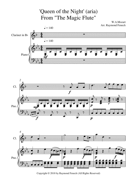 Queen of the Night - From the Magic Flute - B Flat Clarinet and Piano image number null