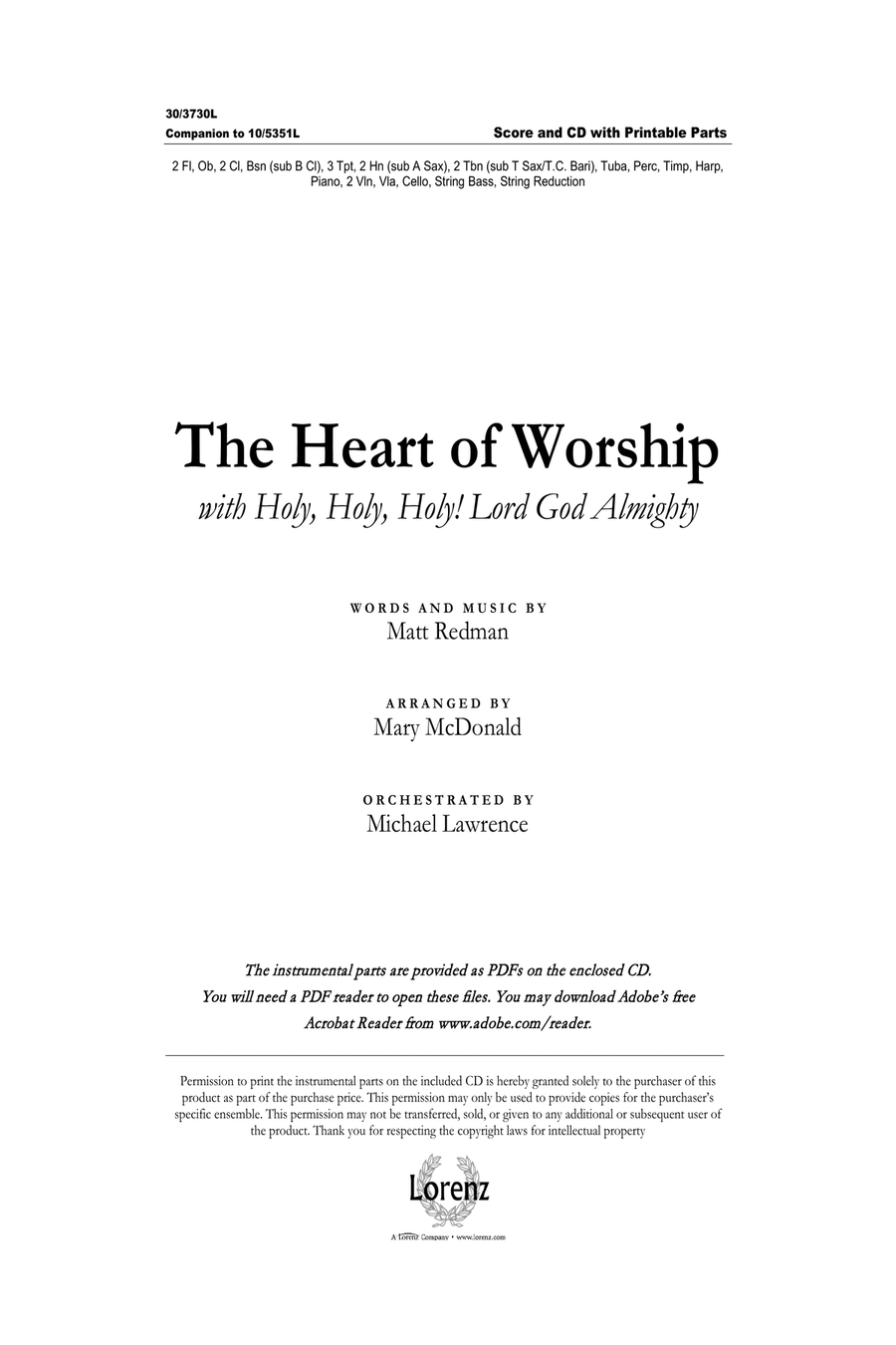 The Heart of Worship - Orchestral Score and Parts (Digital Download) Orchestra scores gallery preview page 1