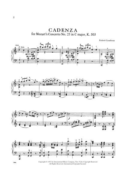 Cadenzas To Mozart'S Concerto No. 25, K. 503