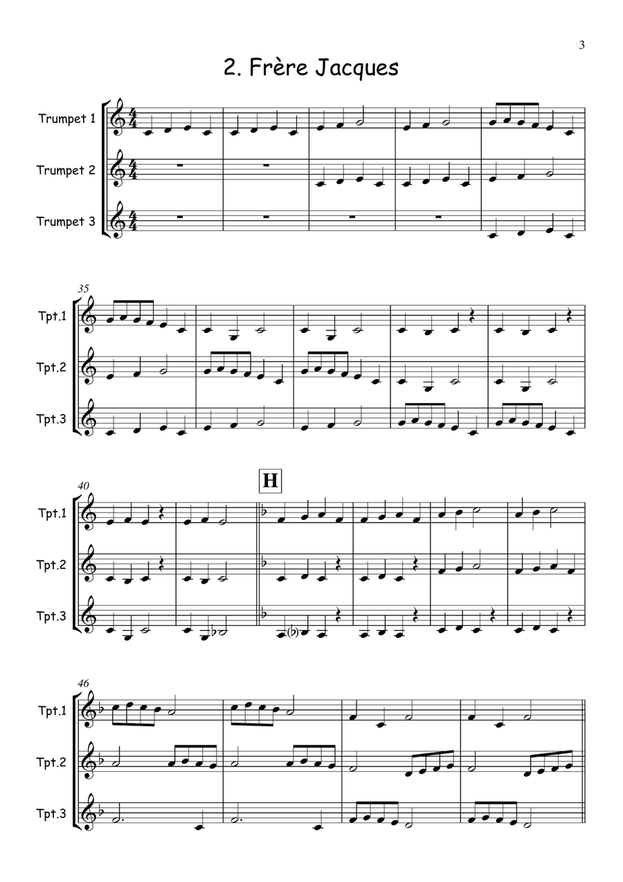 Three French Songs for Easy Trumpet Trio Trumpet Trio scores gallery preview page 3