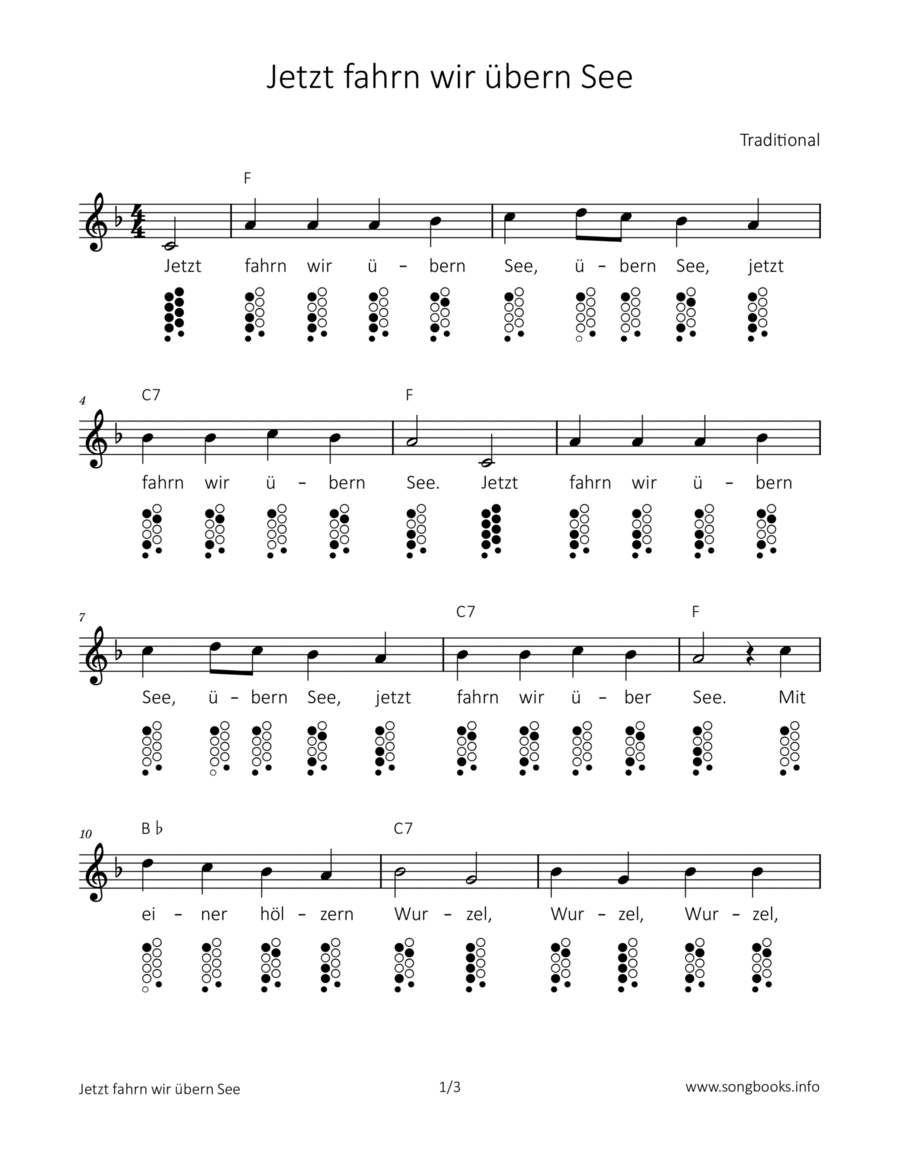 Jetzt fahrn wir übern See ocarina scores gallery preview page 1