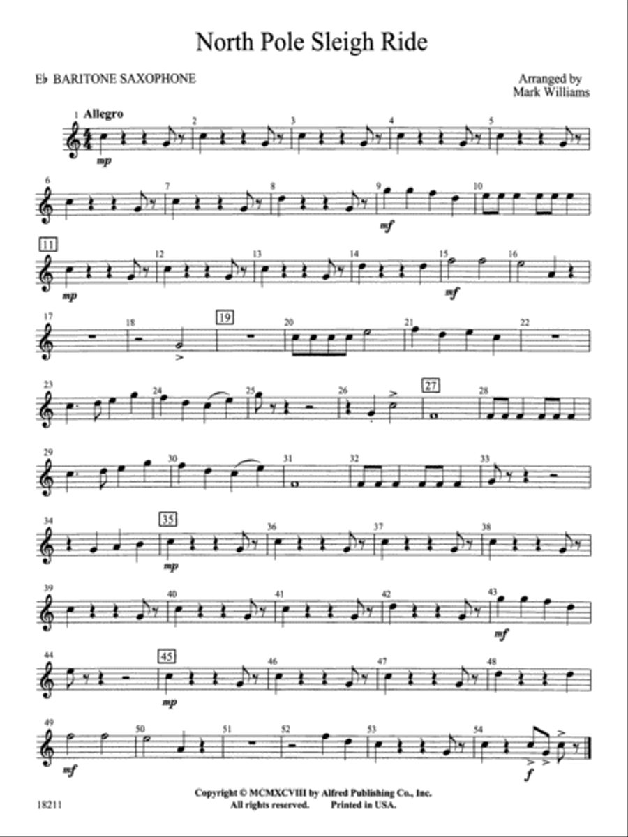 North Pole Sleigh Ride: E-flat Baritone Saxophone Concert Band scores gallery preview page 1