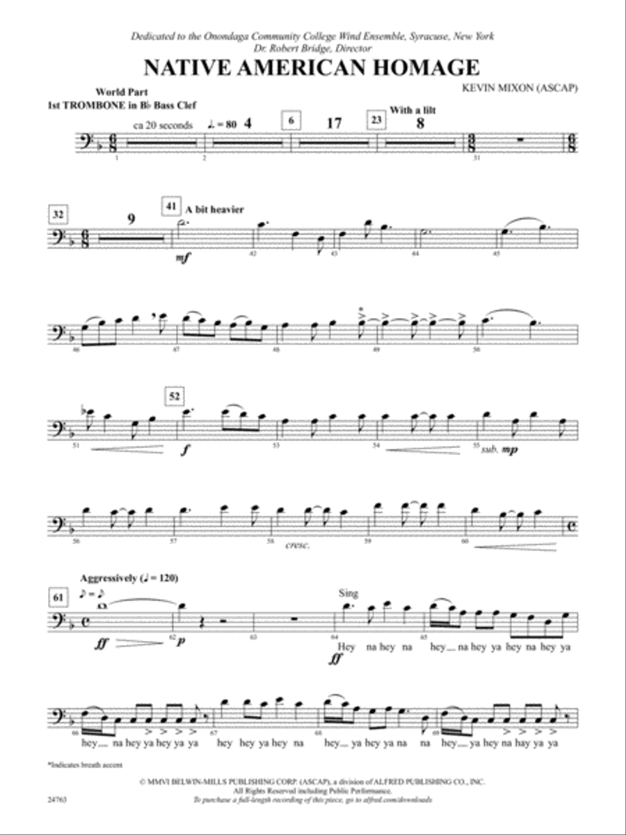 Native American Homage: (World Part) 1st B-flat Trombone B.C. Concert Band scores gallery preview page 1