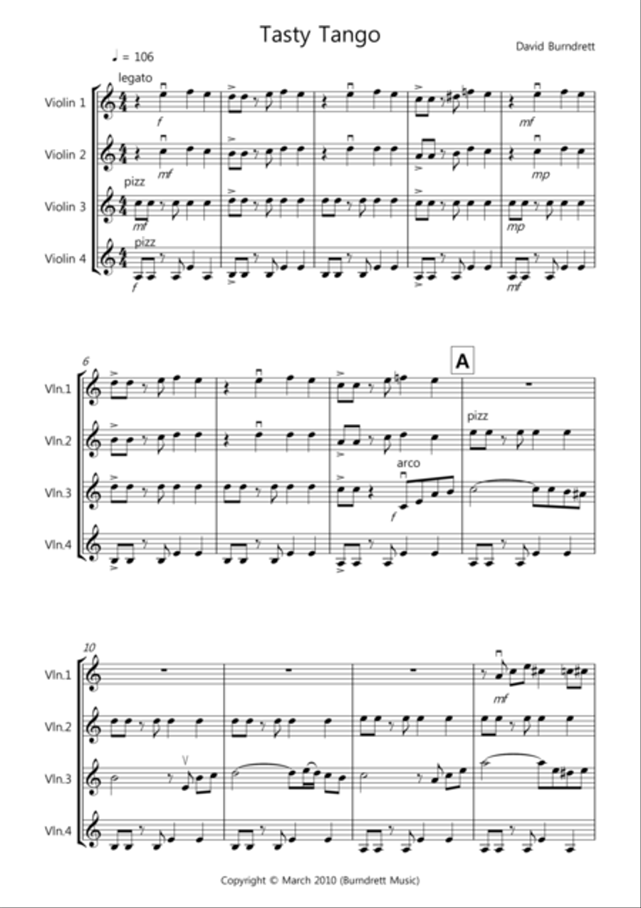 Tasty Tango for Violin Quartet Tasty Tango for Violin Quartet Violin Solo scores gallery preview page 1