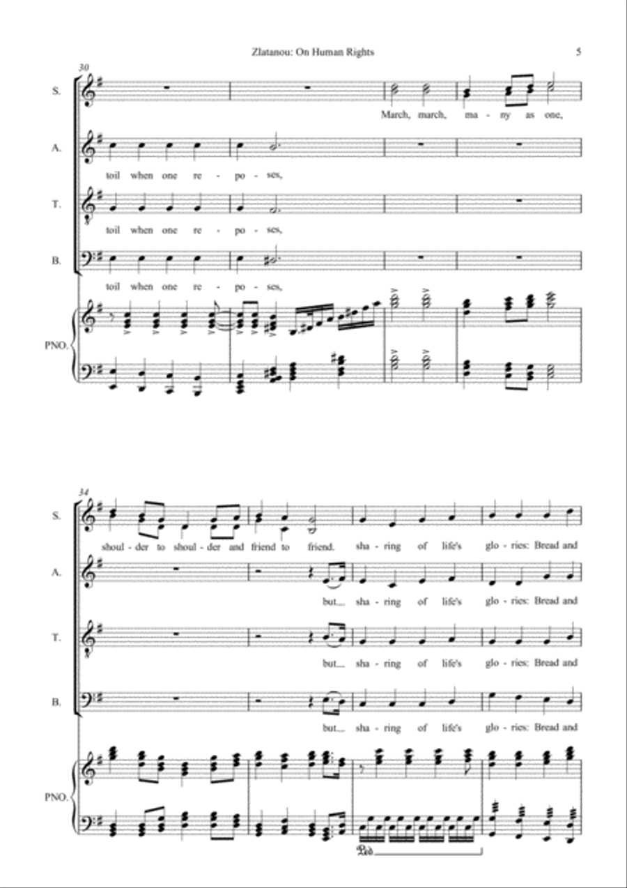 ON HUMAN RIGHTS (1) for SATB choir and Piano 4-Part scores gallery preview page 5