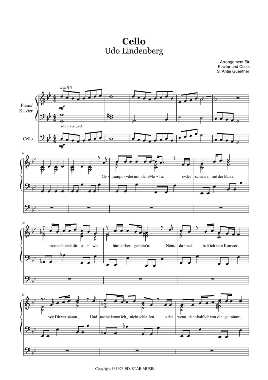 Cello Piano, Vocal scores gallery preview page 1
