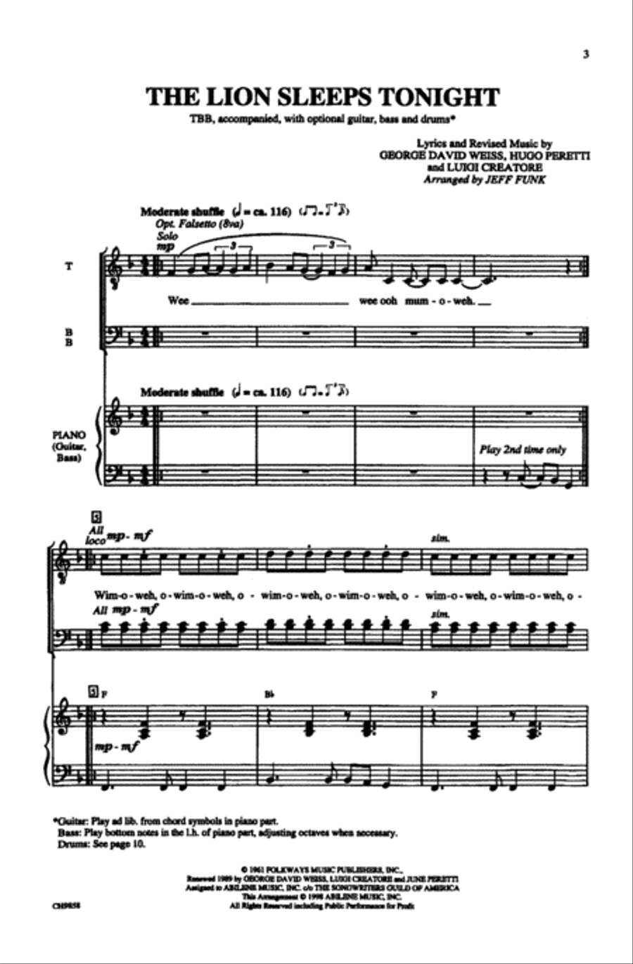 The Lion Sleeps Tonight The Lion Sleeps Tonight Men's Choir scores gallery preview page 2