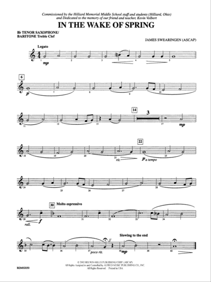 In the Wake of Spring: B-flat Tenor Saxophone Concert Band scores gallery preview page 1