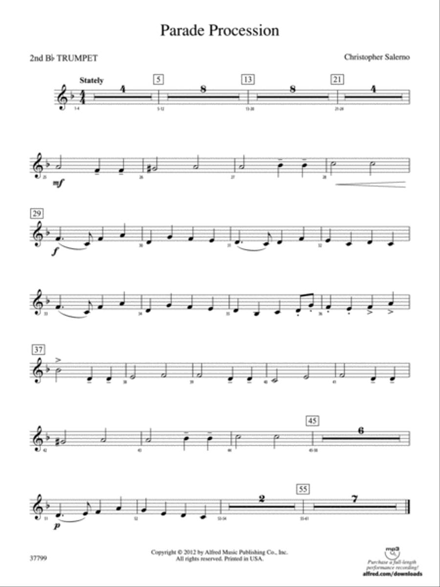 Parade Procession: 2nd B-flat Trumpet Concert Band scores gallery preview page 1