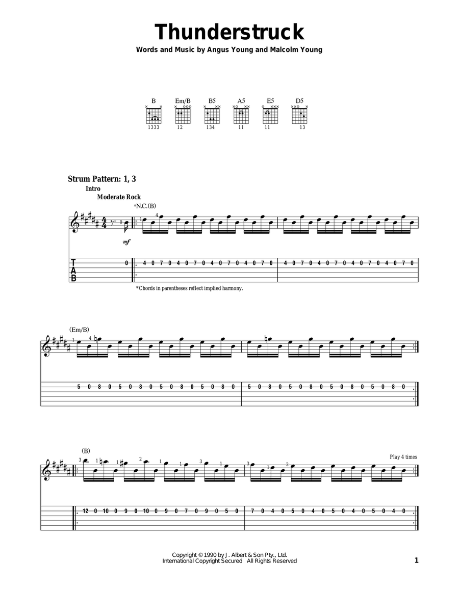 Thunderstruck Acoustic Guitar scores gallery preview page 1