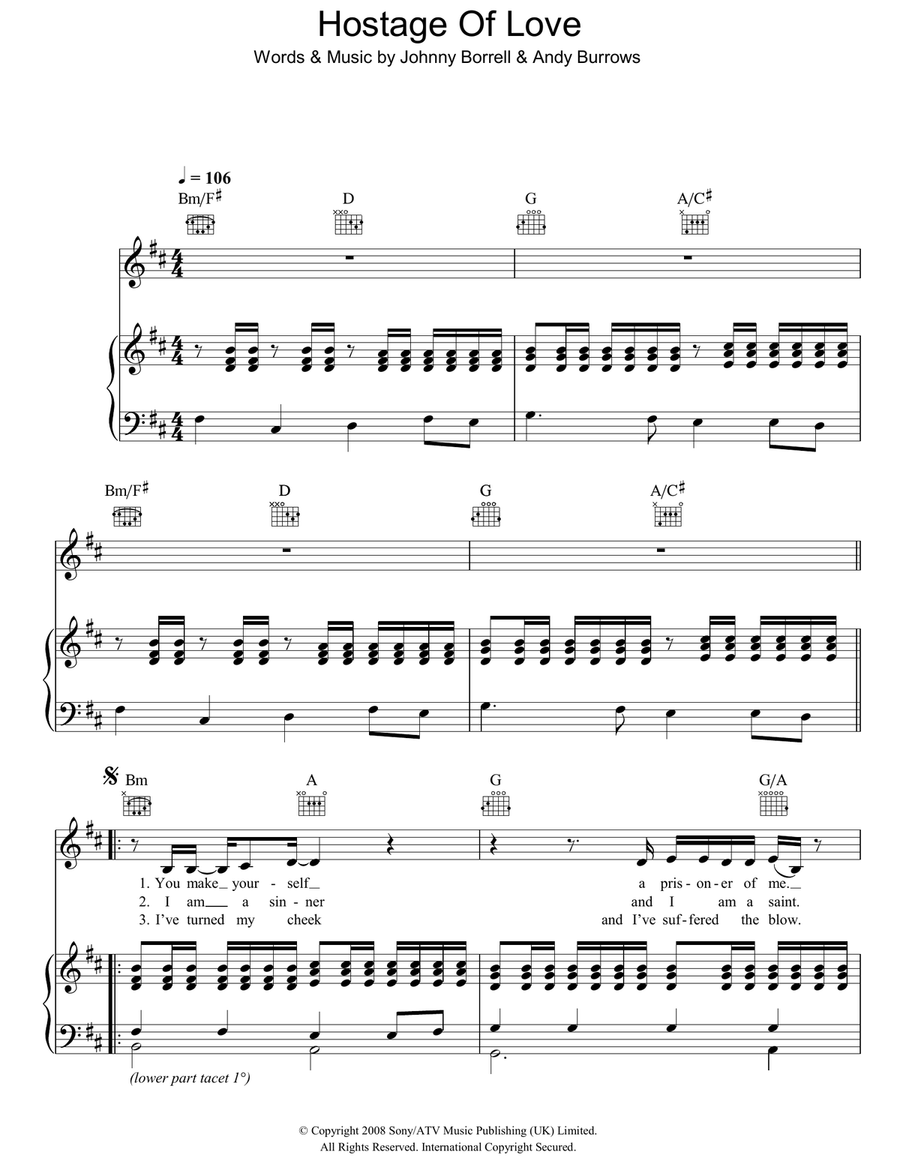 Hostage Of Love Piano, Vocal, Guitar scores gallery preview page 1