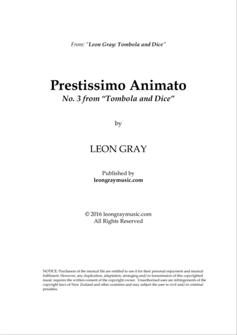 Prestissimo Animato, Tombola and Dice (No. 3), Leon Gray Piano Solo scores gallery preview page 1