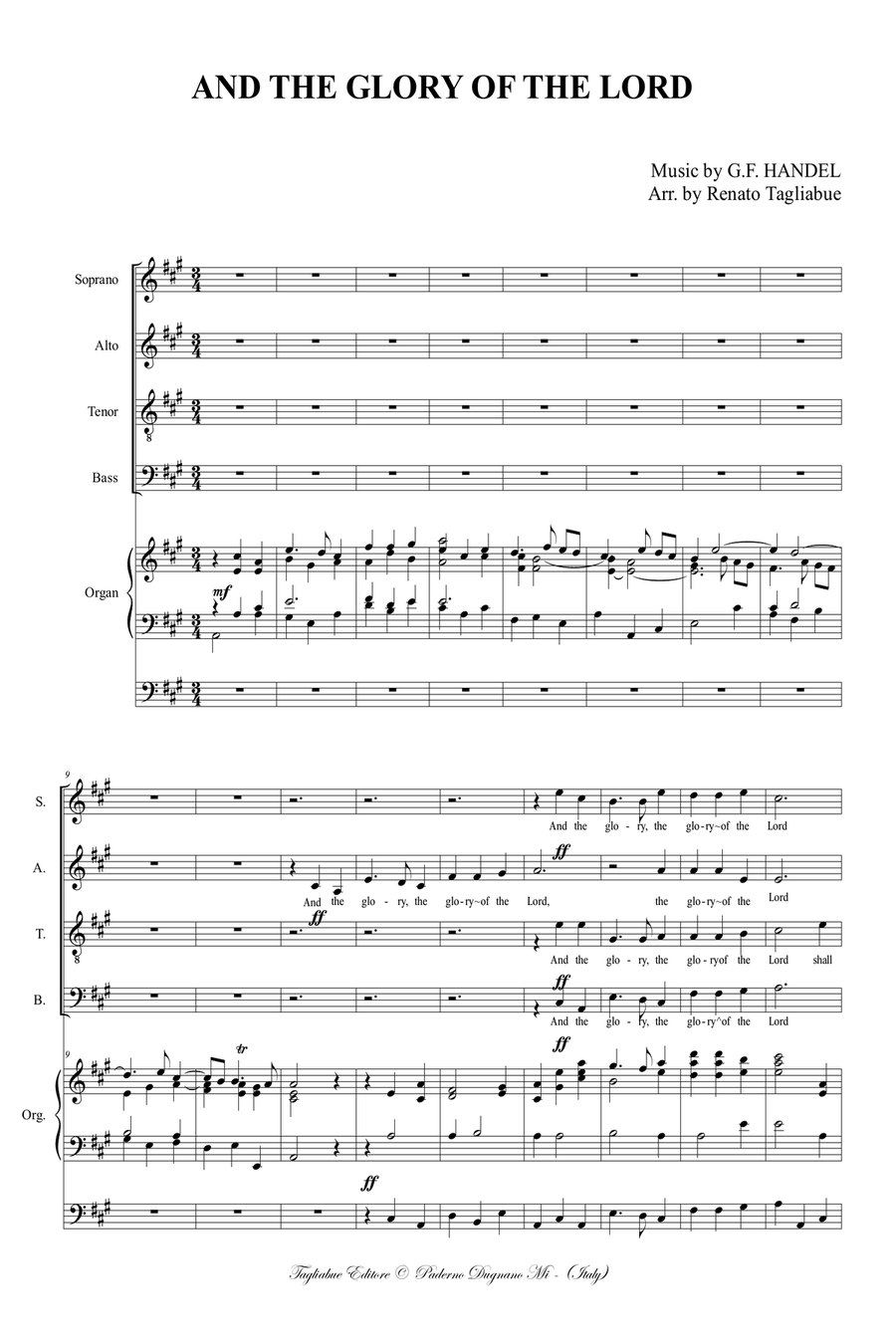 AND THE GLORY OF THE LORD - Messiah - For SATB Choir and Organ (in A and in G) 4-Part scores gallery preview page 2