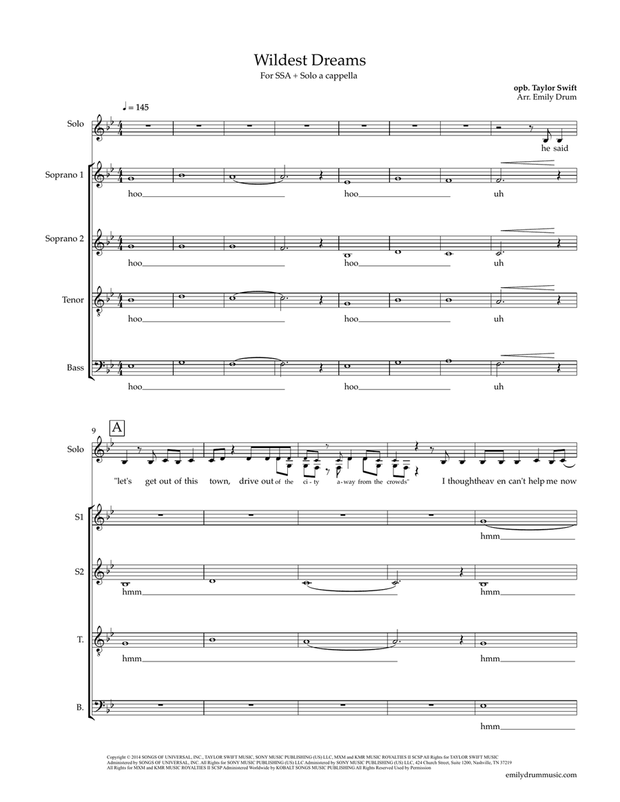 Wildest Dreams 4-Part scores gallery preview page 1