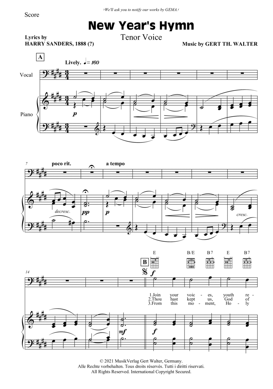 New Year's Hymn New Year's Hymn Tenor Voice scores gallery preview page 1