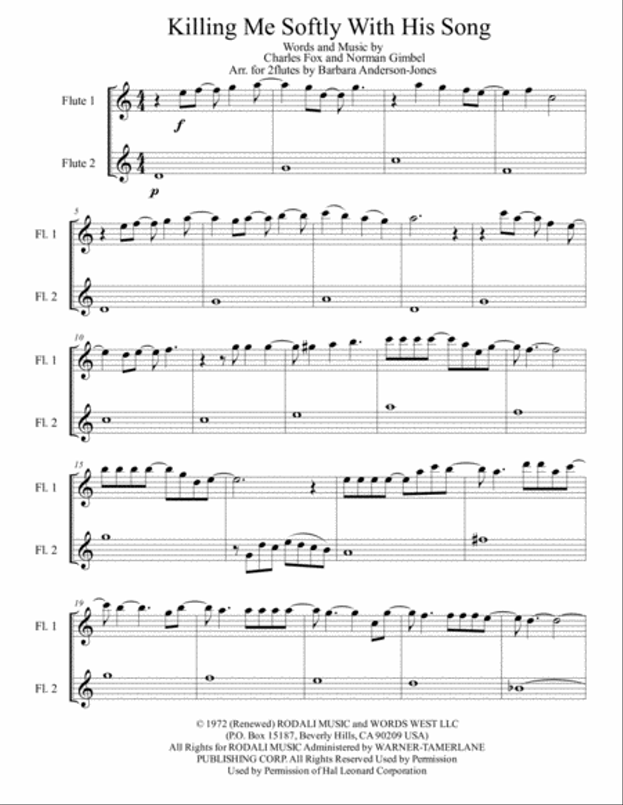 Killing Me Softly With His Song Flute Duet scores gallery preview page 1