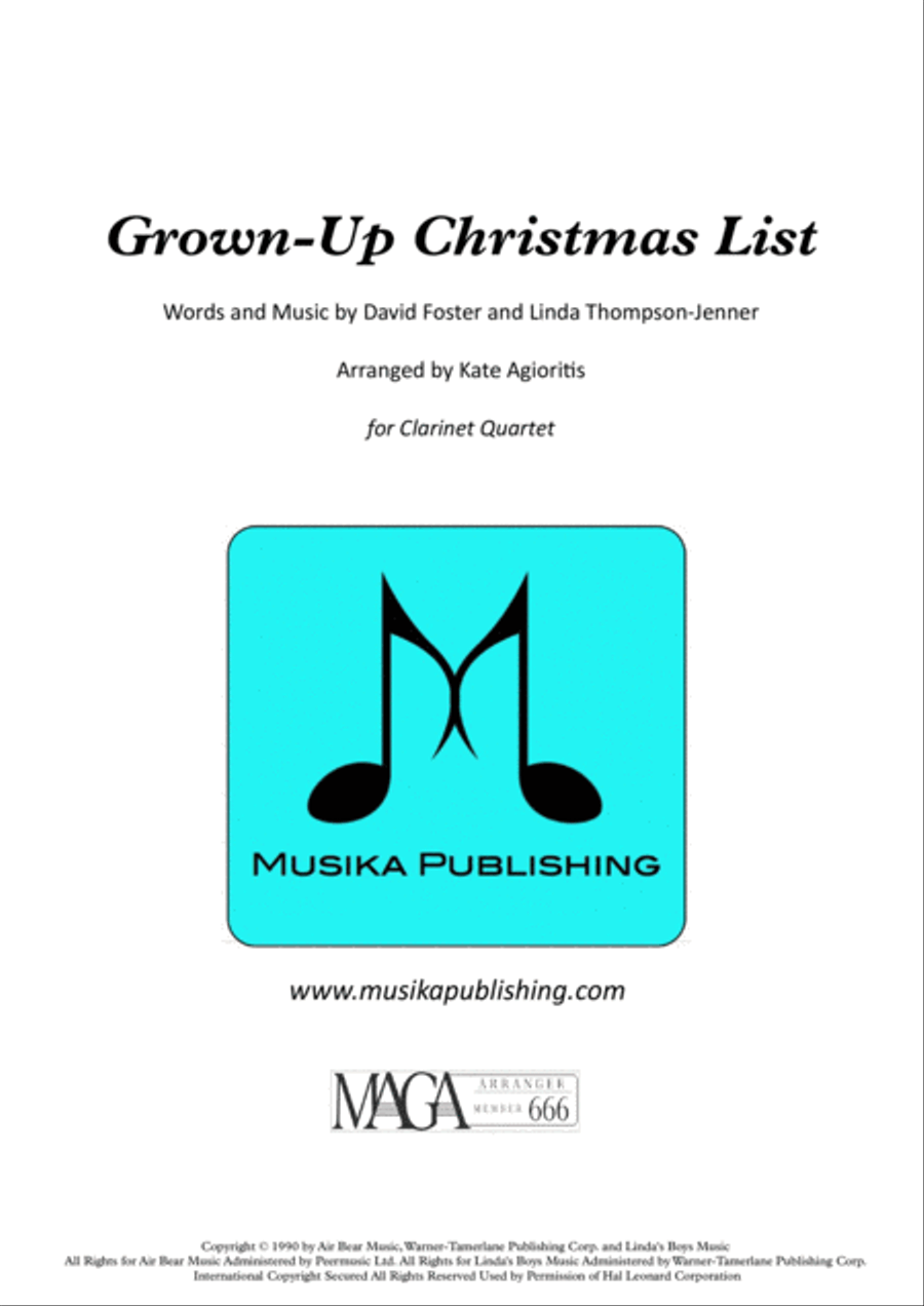Grown-Up Christmas List Clarinet Quartet scores gallery preview page 1