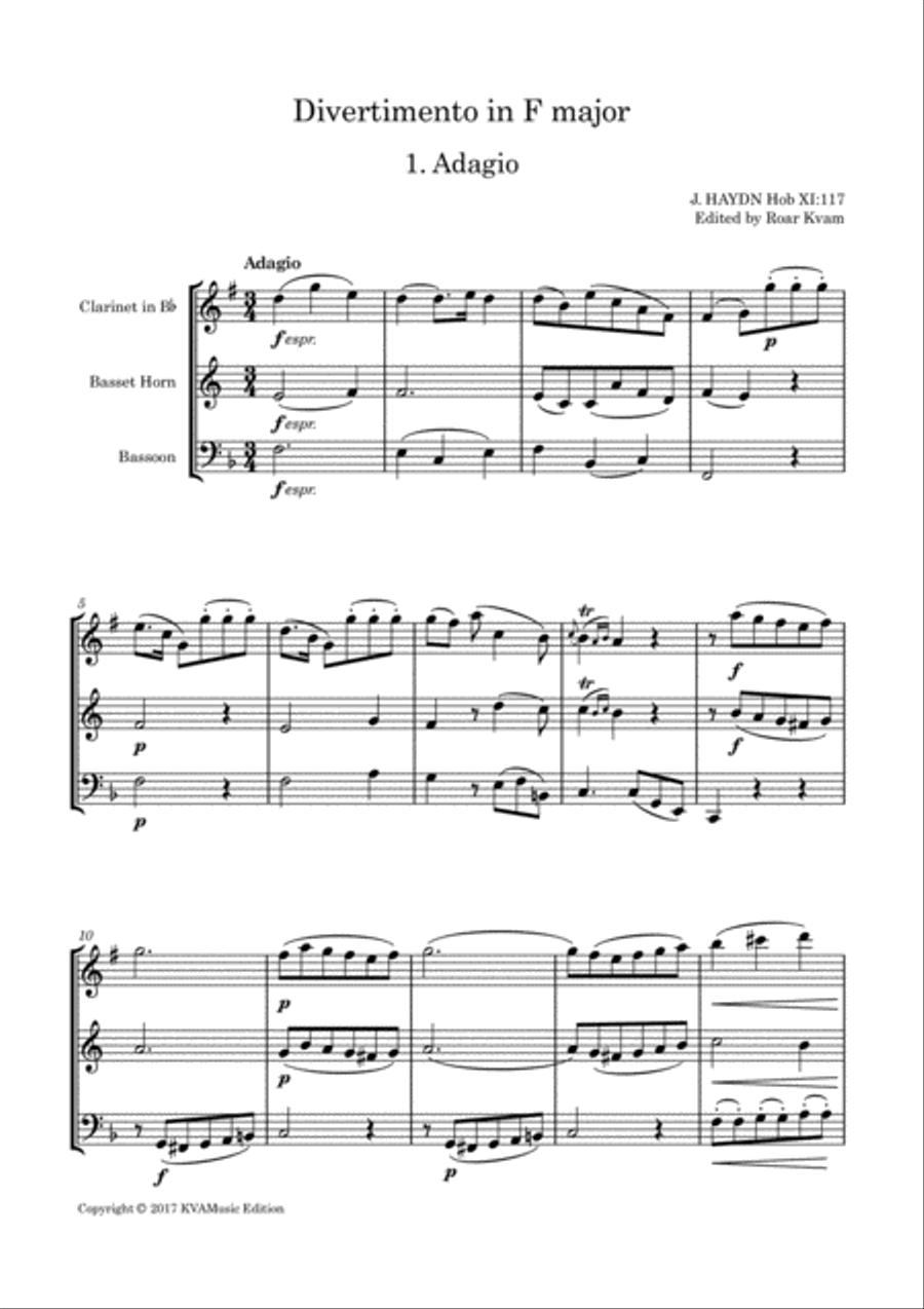 J. Haydn: Divertimento i F major Woodwind Trio scores gallery preview page 1