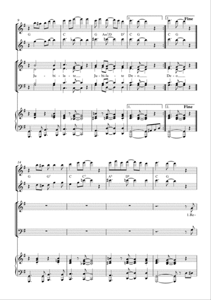 Jubilate Deo, rhythmical gospel setting for SATB, piano and optional 2 flutes 4-Part scores gallery preview page 2