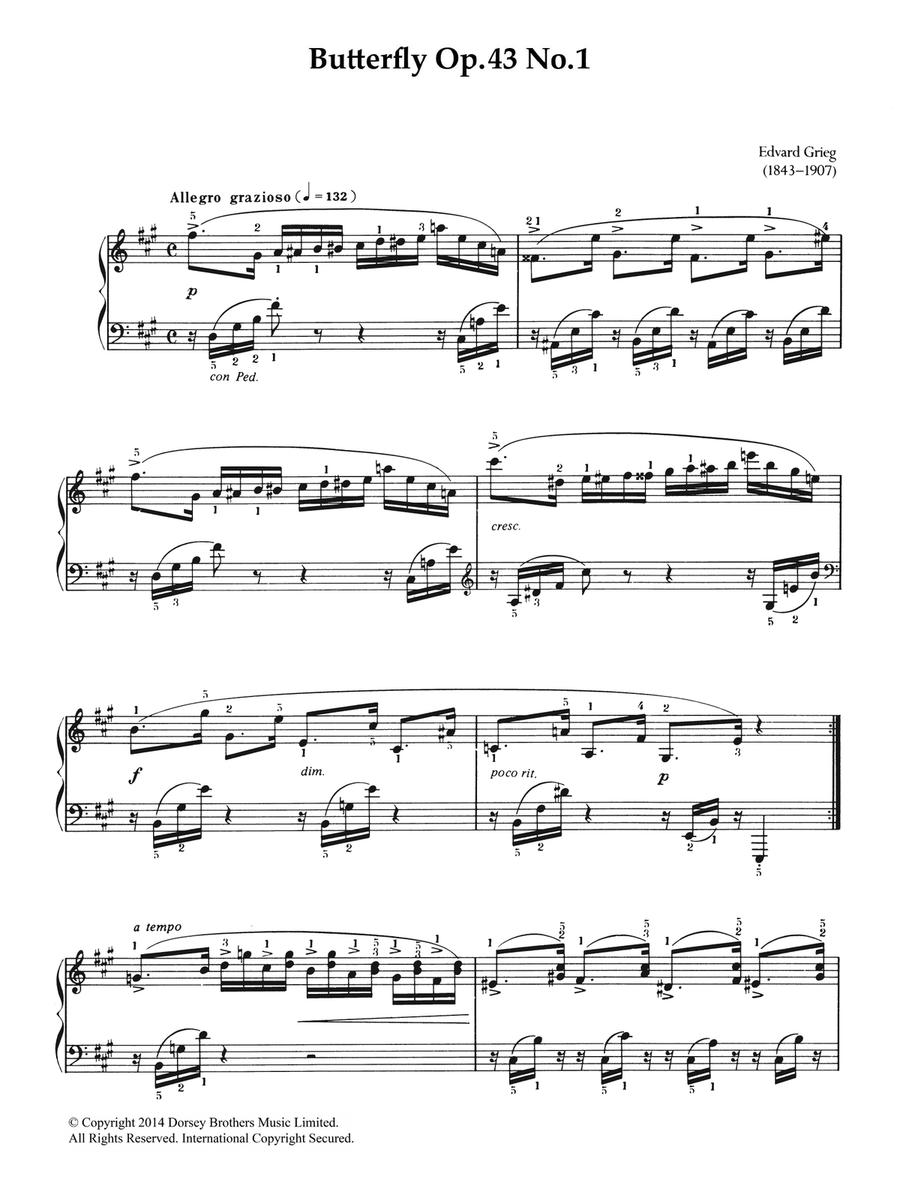 Butterfly (from 'Lyric Pieces Op. 43') Piano Solo scores gallery preview page 1