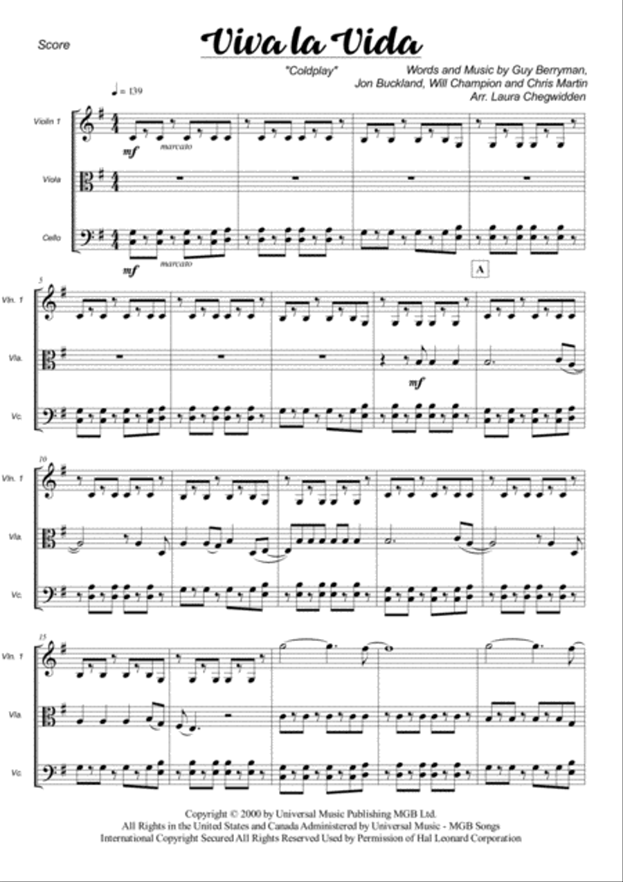 Viva La Vida String Trio scores gallery preview page 3