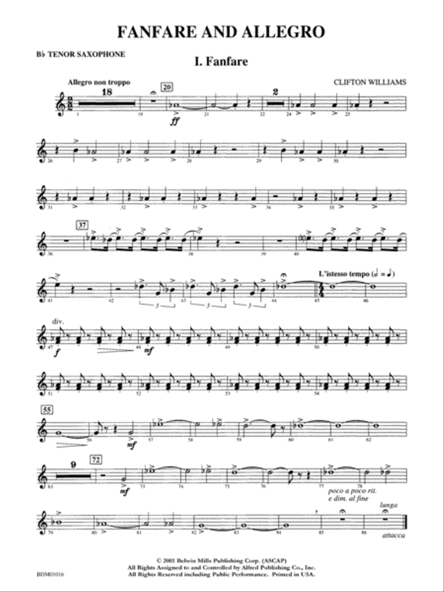 Fanfare and Allegro: B-flat Tenor Saxophone Concert Band scores gallery preview page 1