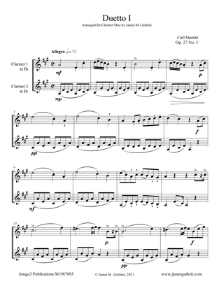 Stamitz: Six Duets Op. 27 Complete for Clarinet Duo