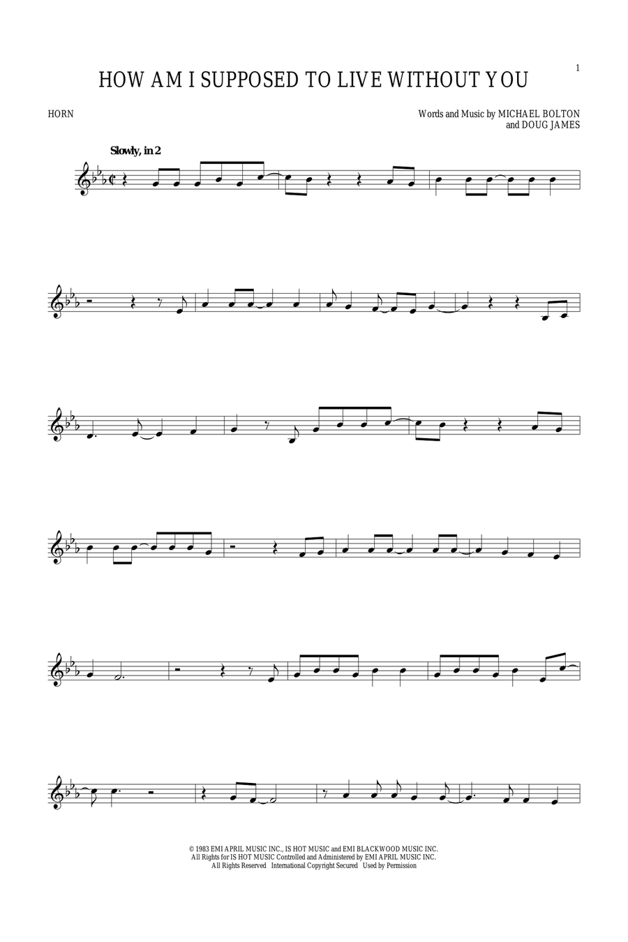 How Am I Supposed To Live Without You Horn Solo scores gallery preview page 1