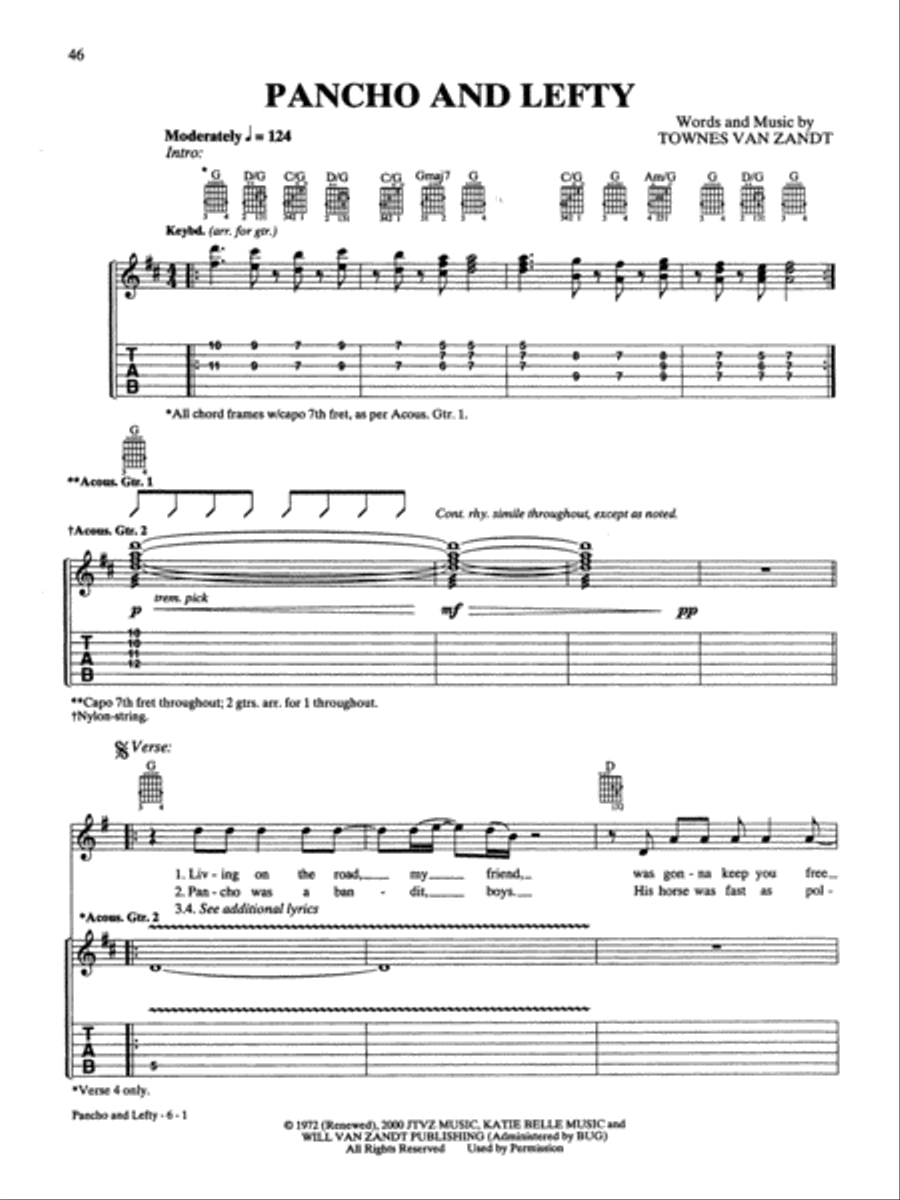 Pancho And Lefty Guitar Tablature scores gallery preview page 1