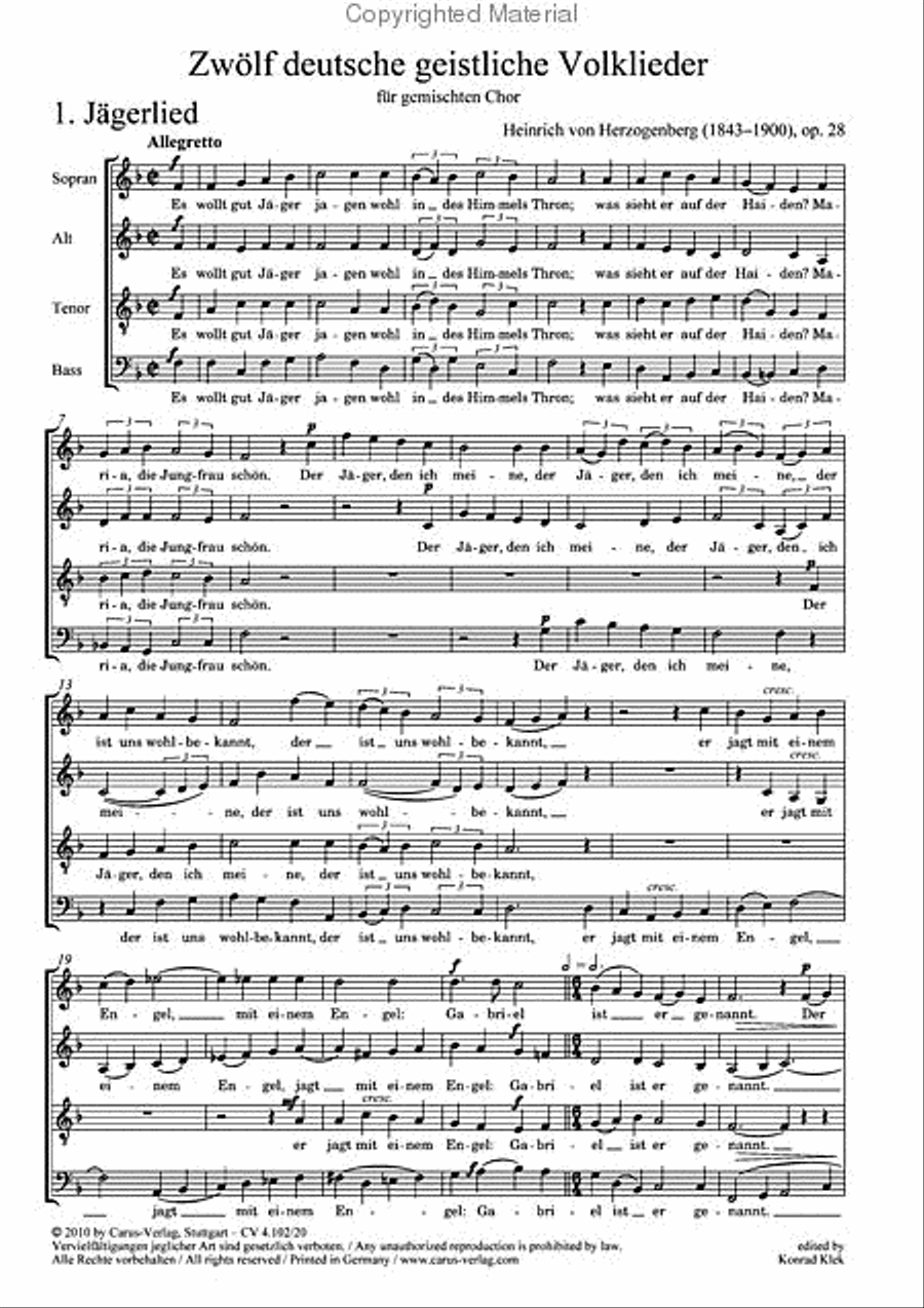 Zwolf deutsche geistliche Volkslieder op. 28 Score scores gallery preview page 2