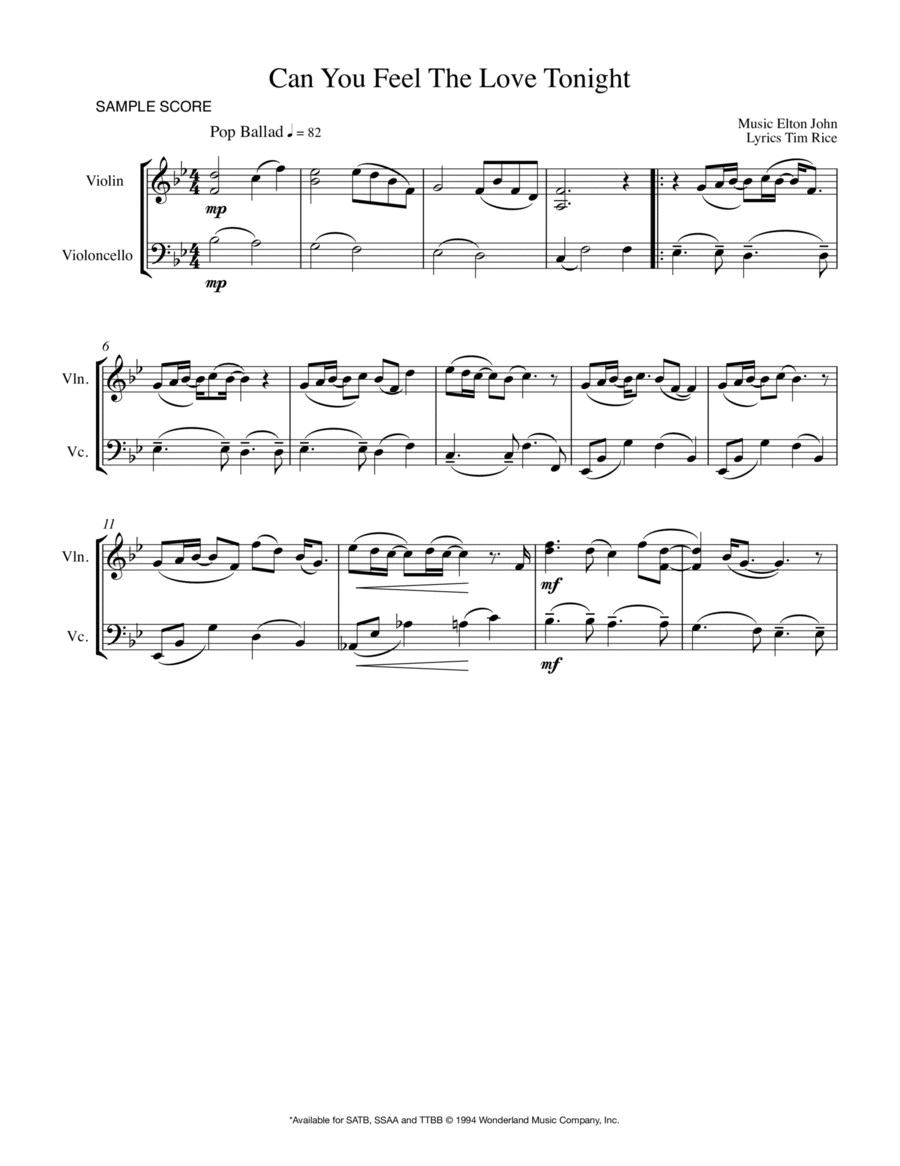 Can You Feel The Love Tonight String Duet scores gallery preview page 1