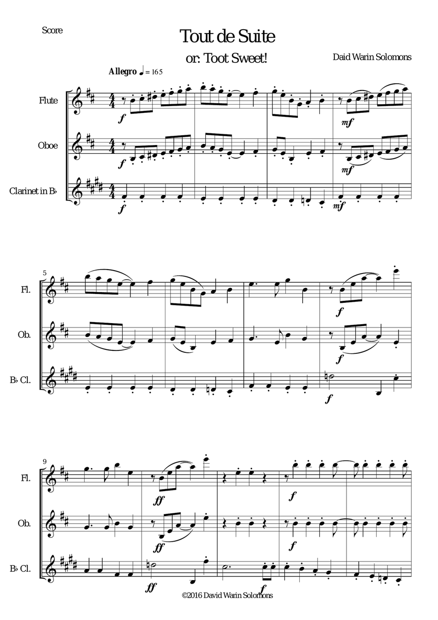 Tout de Suite (or Toot Sweet) for wind trio Woodwind Trio scores gallery preview page 1