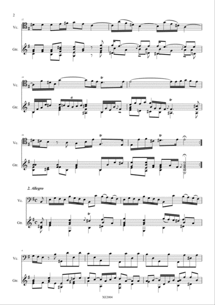 Cello Sonata n. 5 in E Minor RV40 (Guitar accompaniment) String Duet scores gallery preview page 4
