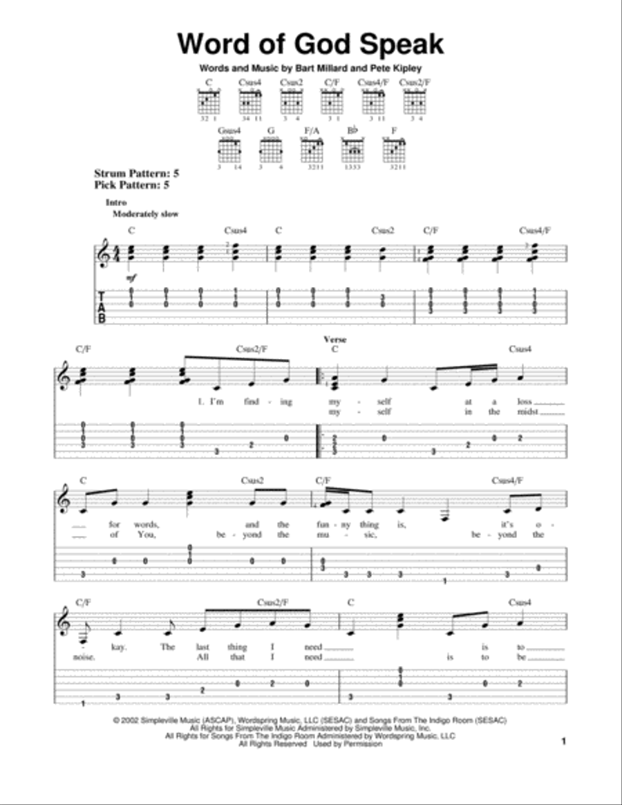 Word Of God Speak Acoustic Guitar scores gallery preview page 1