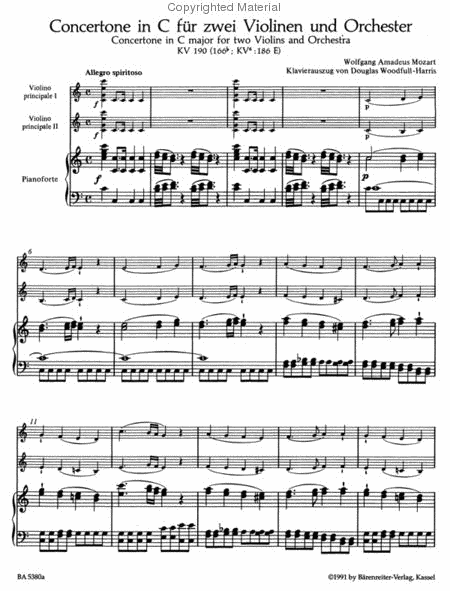 Concertone for two Violins and Orchestra C major, KV 190 (166b, KV6:186 E)