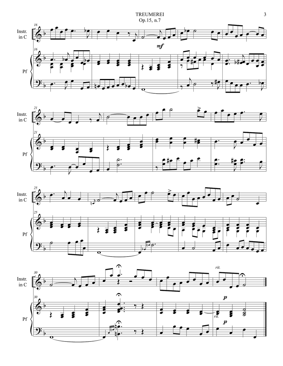 TRAUMEREI - Schumann - For Instr. in C and Piano - With Parts for Instr. in Bb and in Eb Large Ensemble scores gallery preview page 3